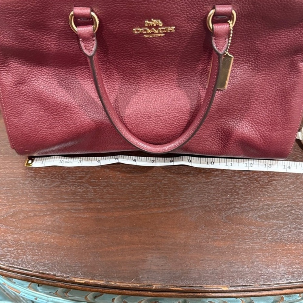 Coach Pebble Leather Satchel Burgundy Gold Hardware Top Handle Crossbody Bag - Picture 7 of 10